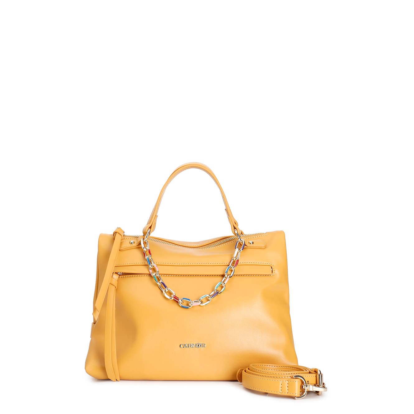 CafèNoir — Bauletto con tasca sul davanti e catena smaltata multicolor arancio