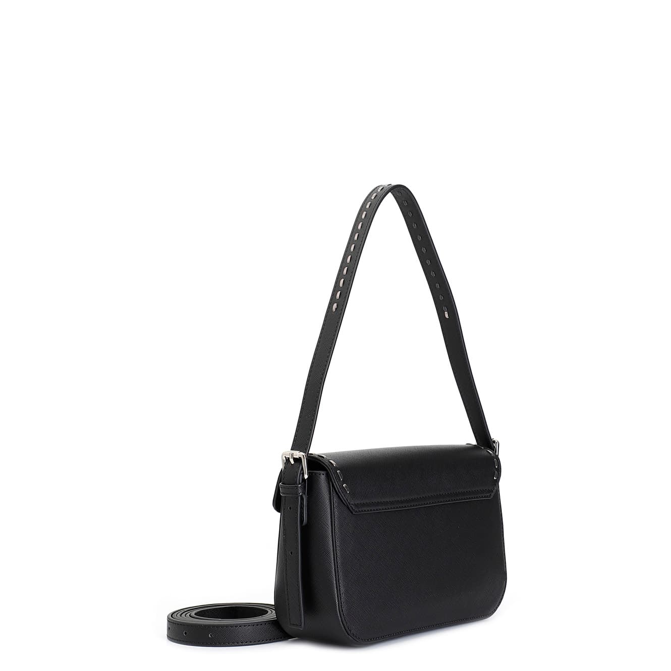 Pattina in saffiano con accessorio smaltato e motivo di infilatura metallizzata nero — vista 2