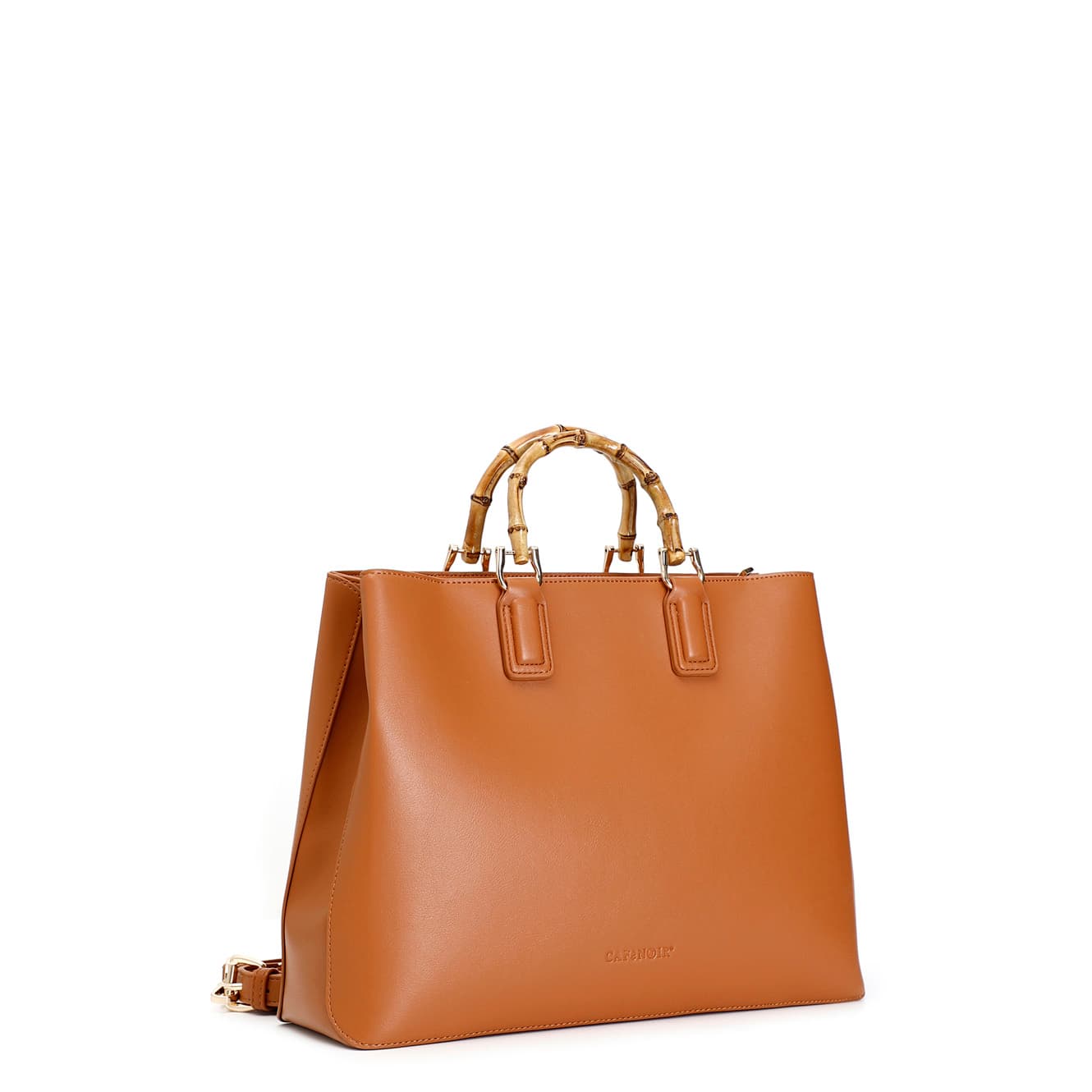 Tote con traforatura e manico bamboo cuoio — vista 2