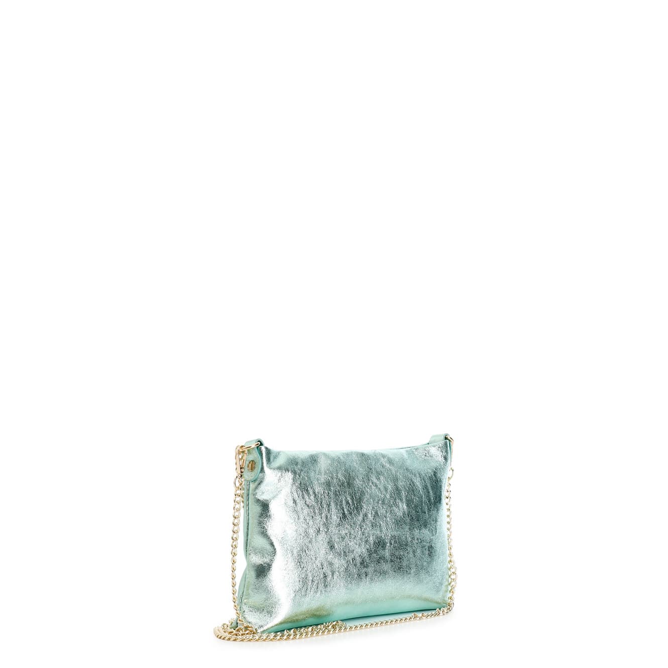 Pochette in pelle laminata con tracolla in catena menta — vista 2