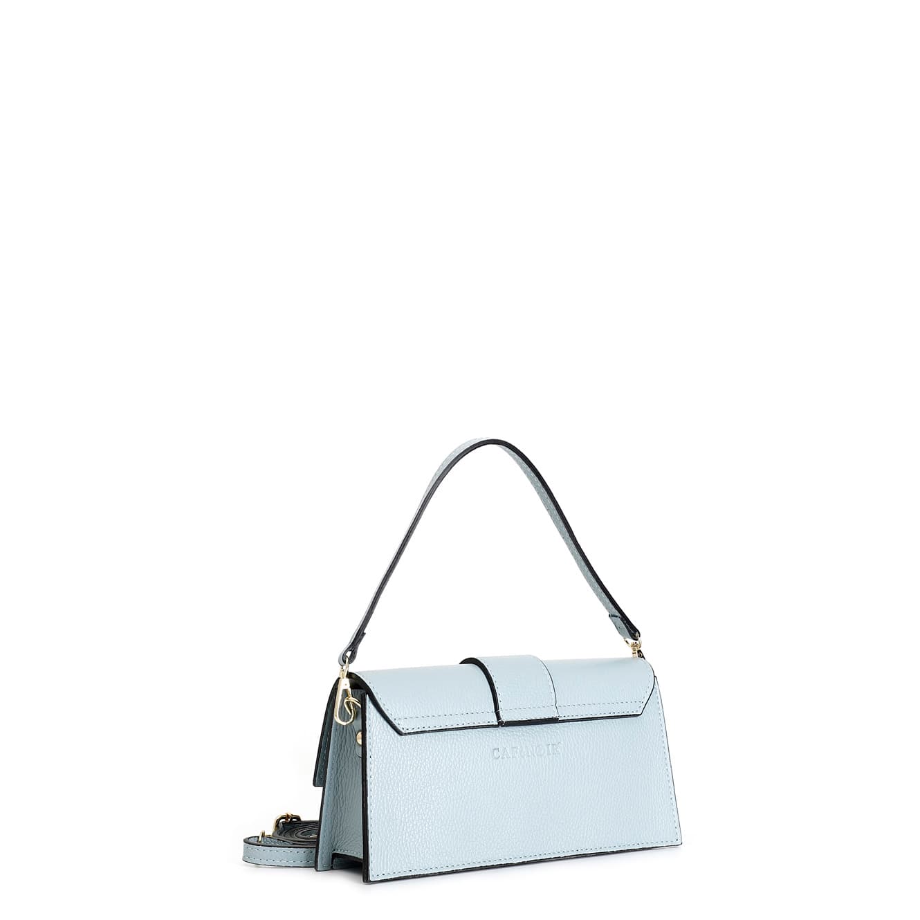 Minibag rigida in pelle martellata con pattina cielo — vista 2