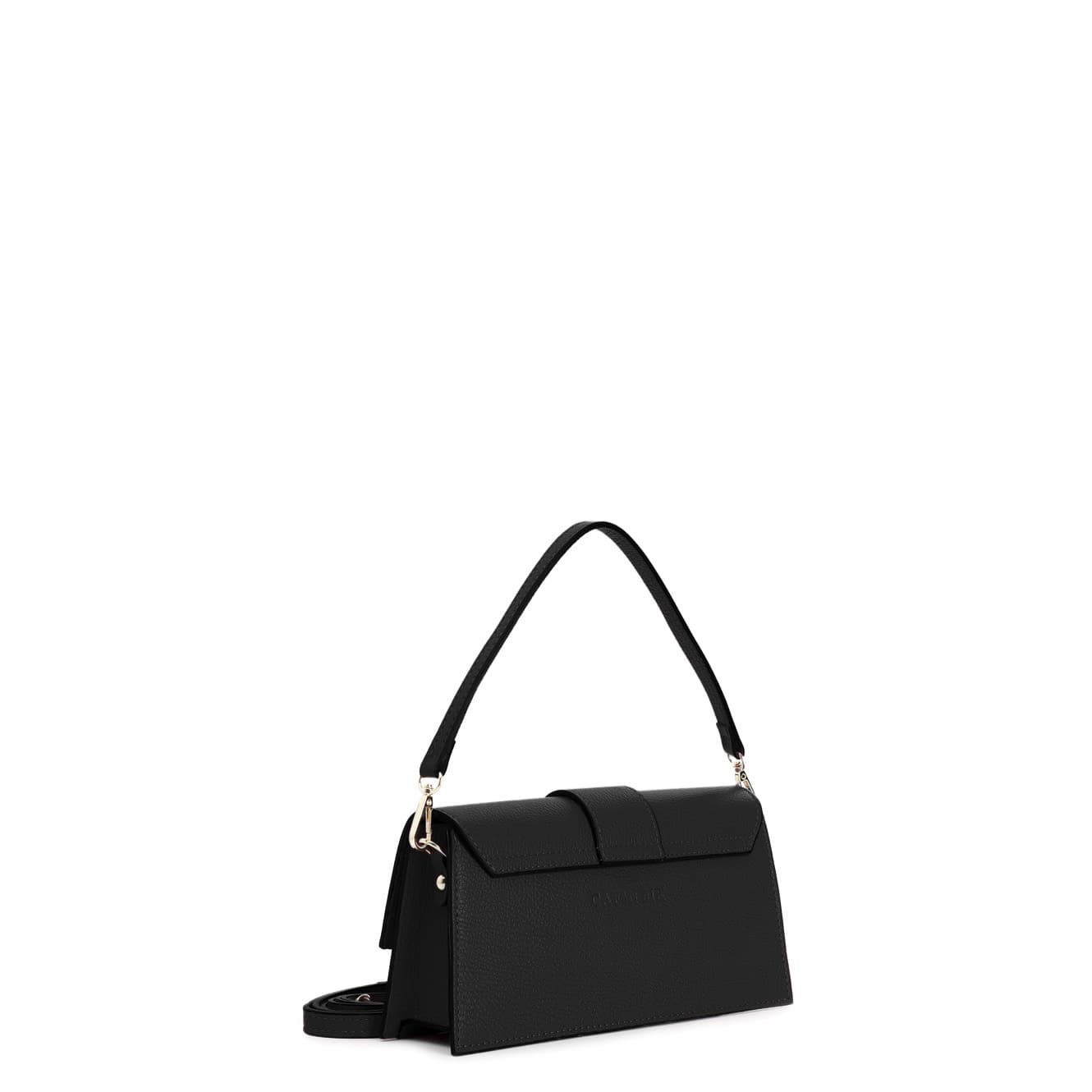 Minibag rigida in pelle martellata con pattina nero — vista 2