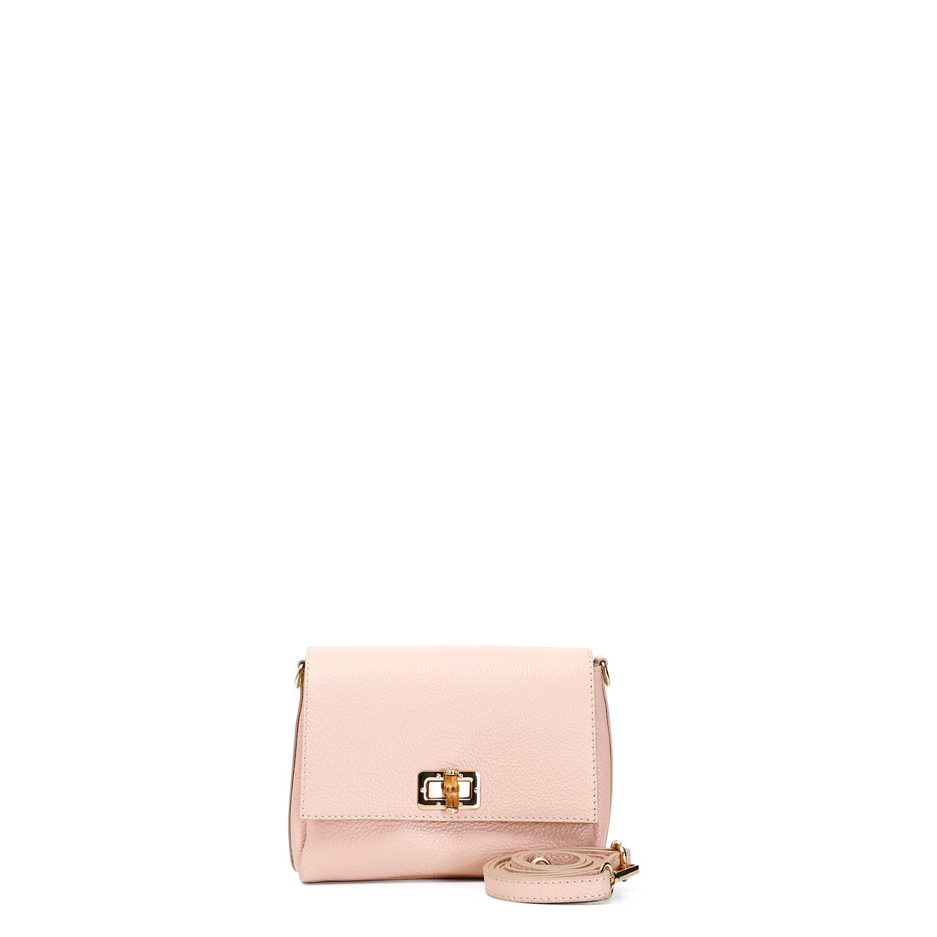 CafèNoir — Pochette in pelle martellata con chiusura metallo e bamboo cipria