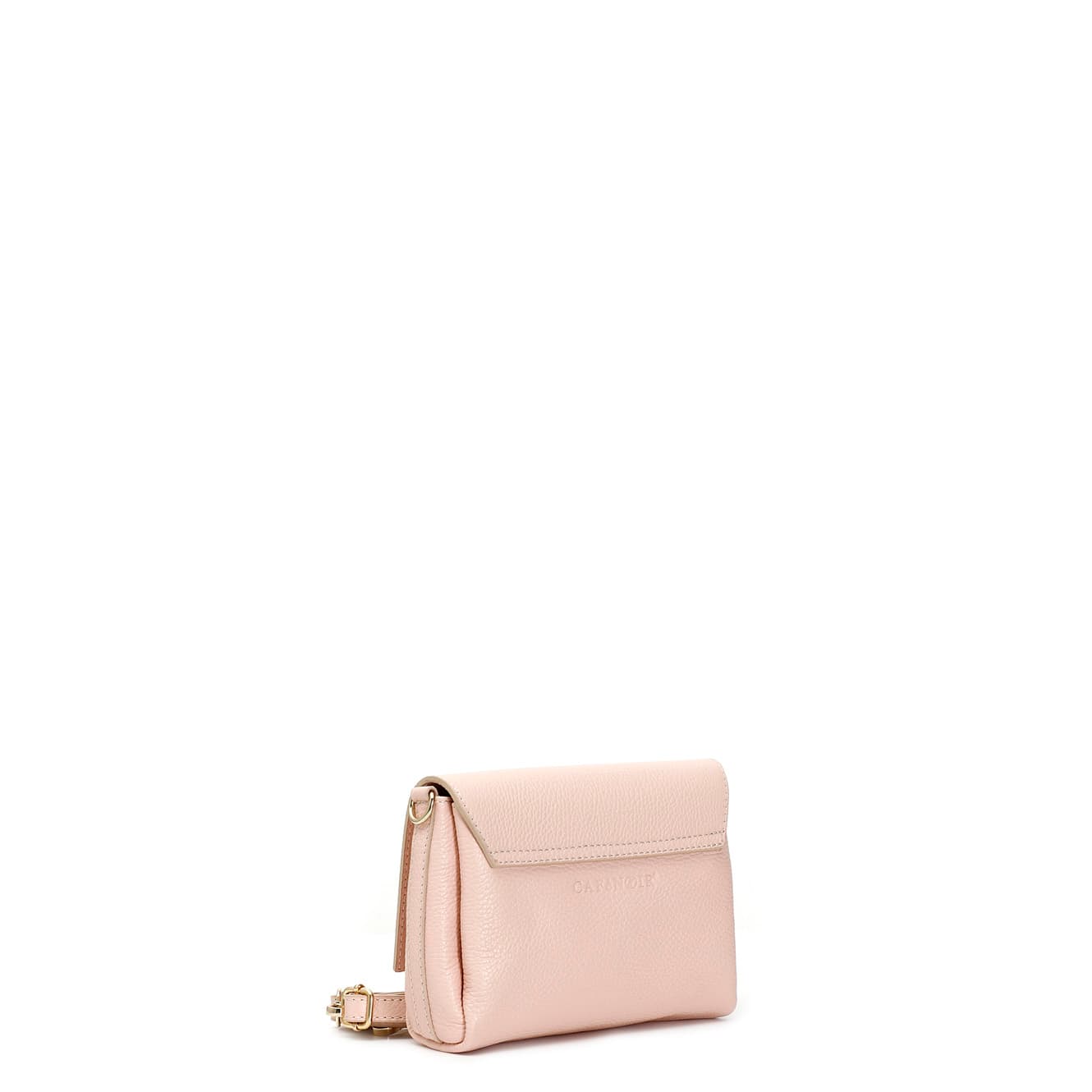 Pochette in pelle martellata con chiusura metallo e bamboo cipria — vista 2
