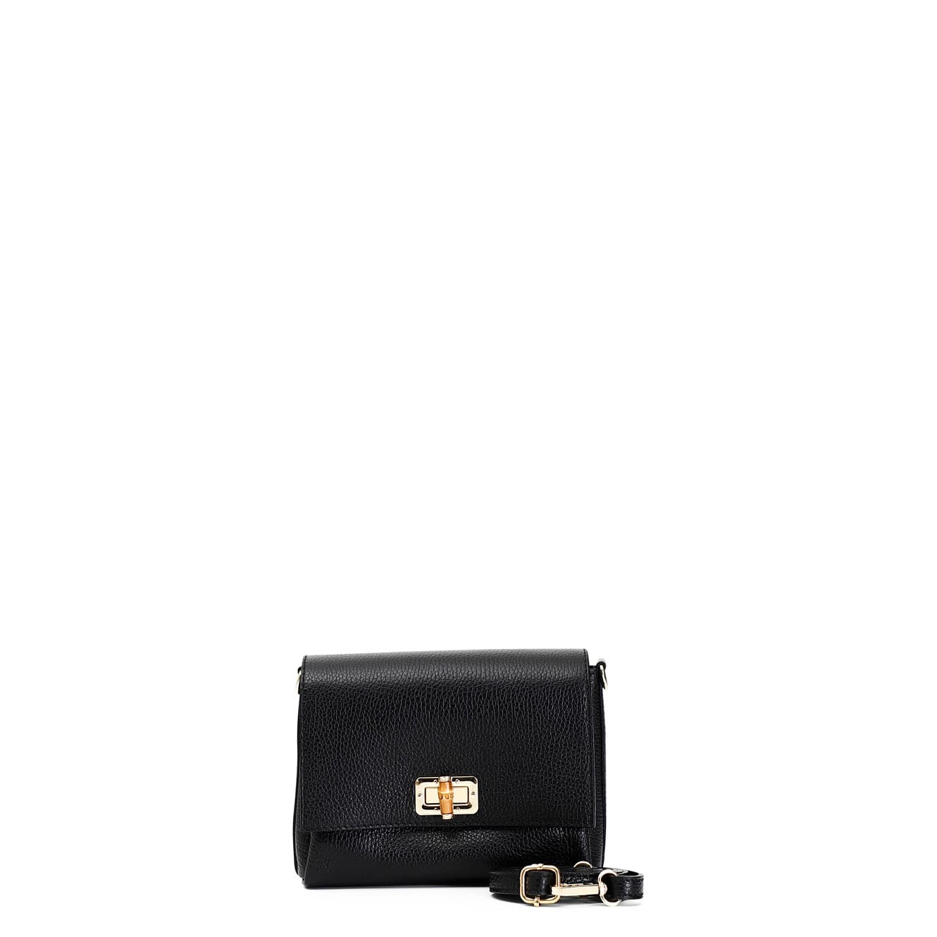 CafèNoir — Pochette in pelle martellata con chiusura metallo e bamboo nero