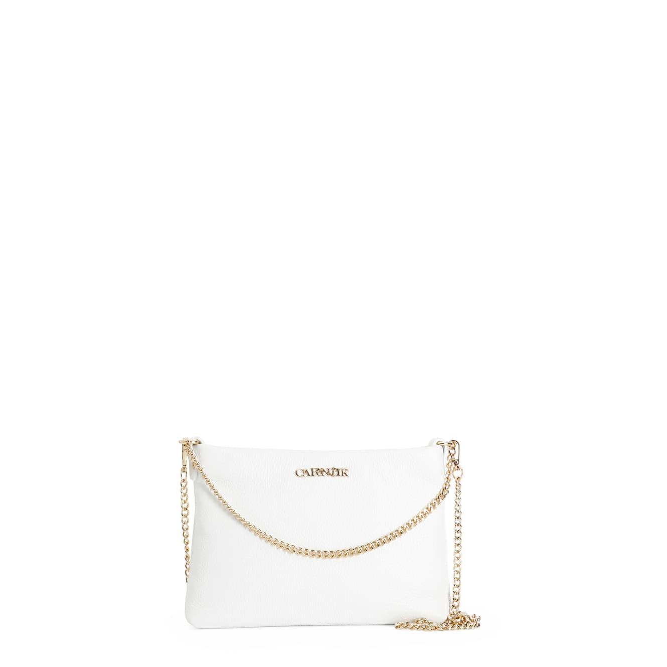 CafèNoir — Pochette in pelle martellata con tracolle in catena bianco