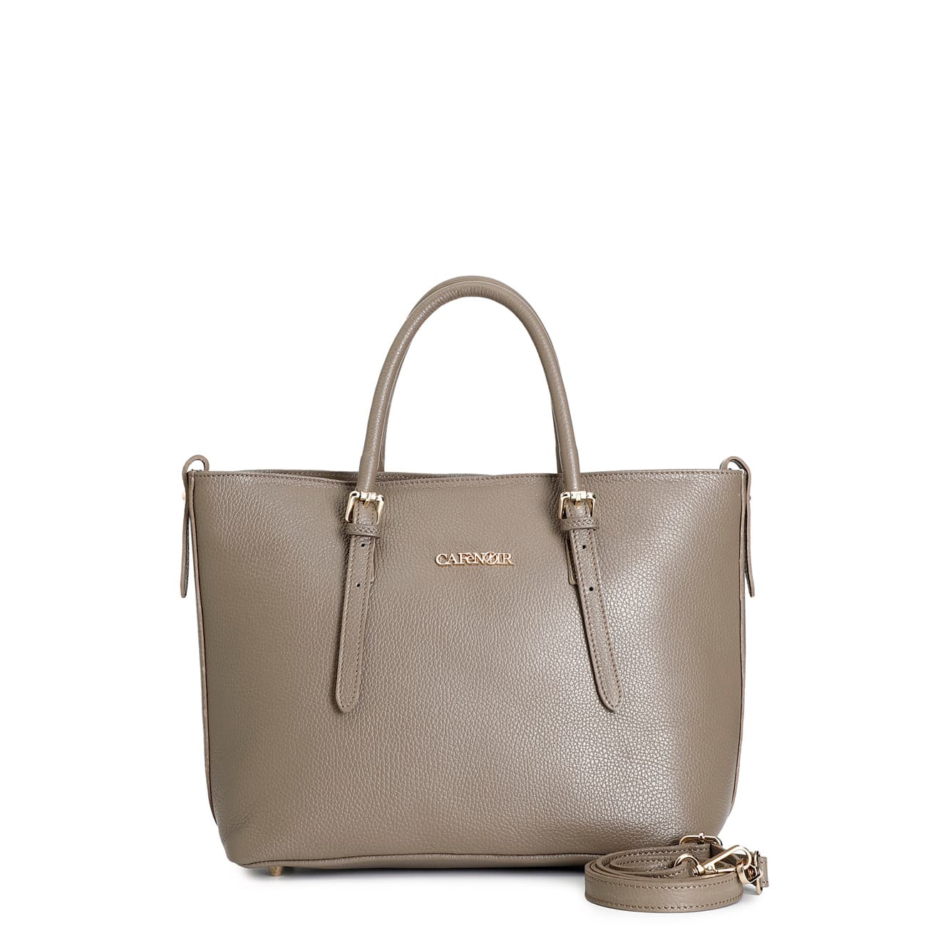 CafèNoir — Tote in materiale granoso ed effetto suede sul quadrante davanti, attacco manic fango