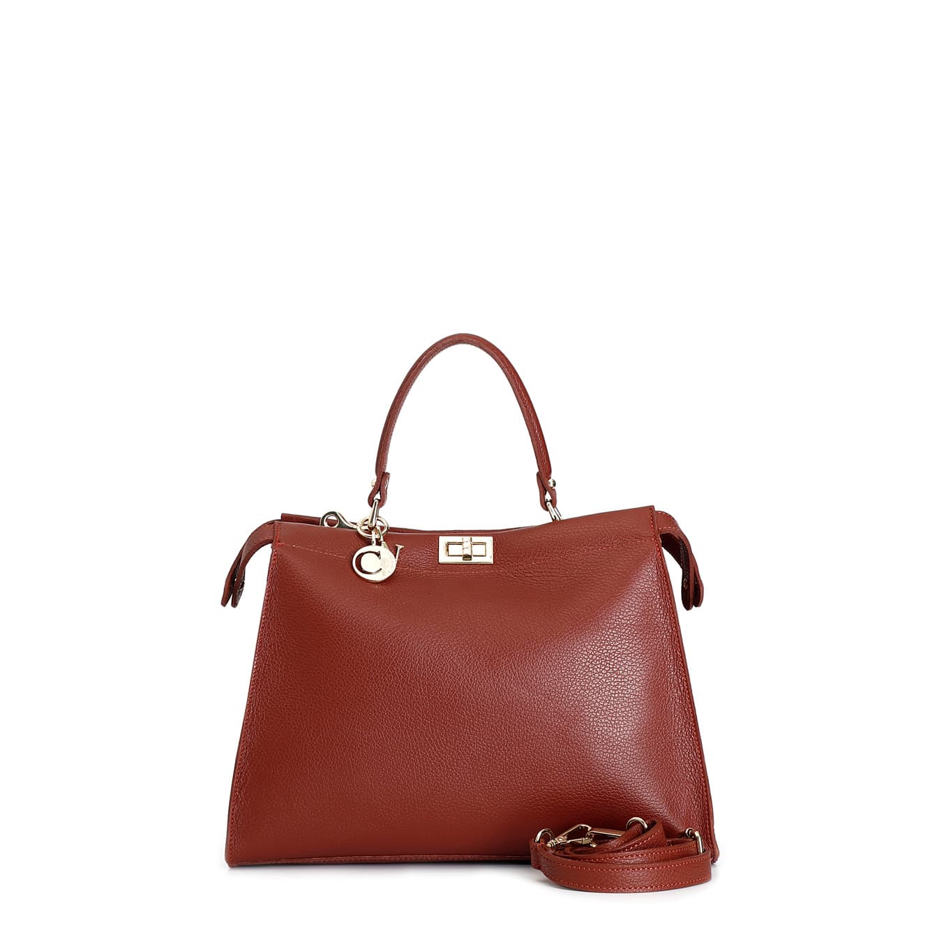 CafèNoir — Borsa a mano con pattina con applicazione di morsetto verniciato,tracolla remo bordeaux