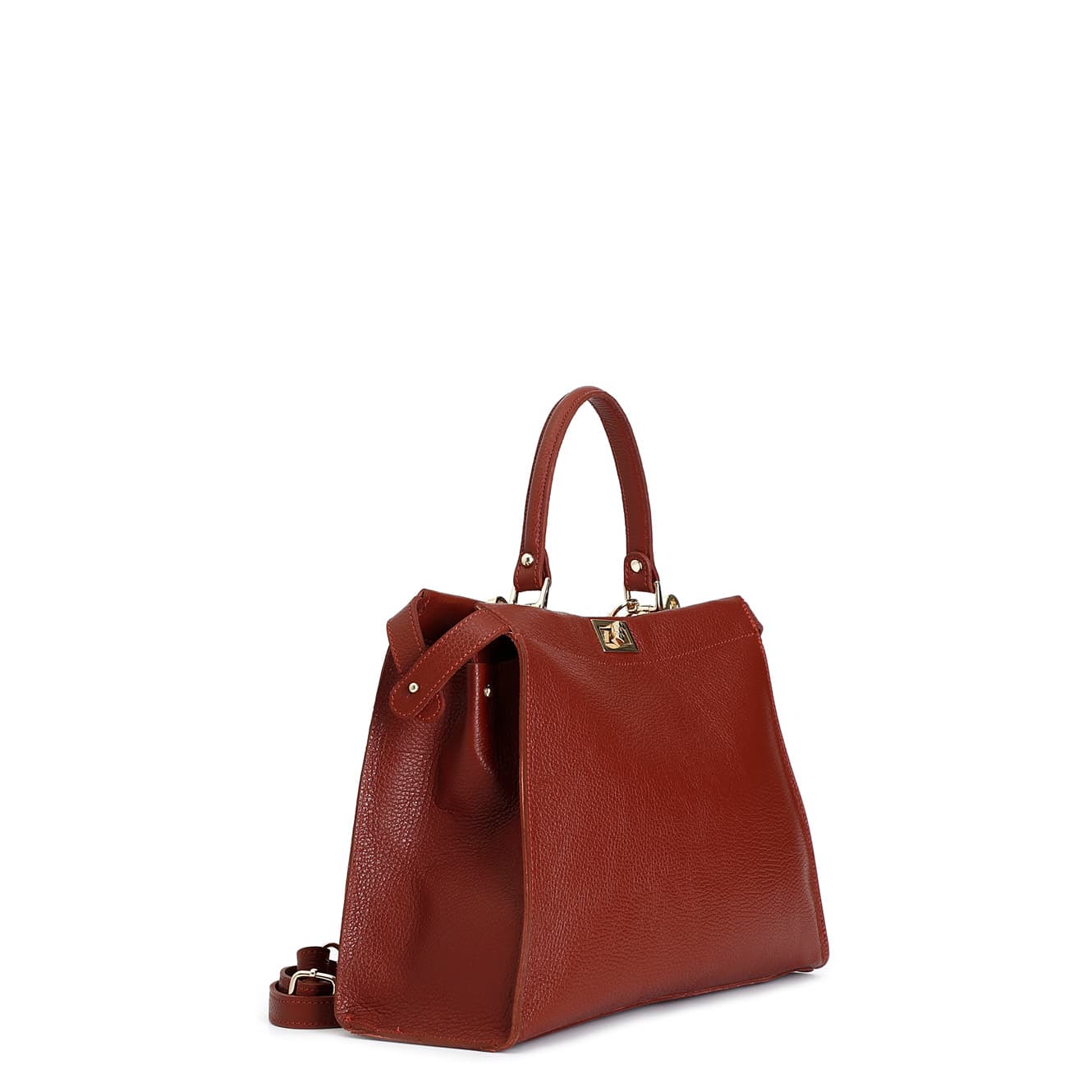 Borsa a mano con pattina con applicazione di morsetto verniciato,tracolla remo bordeaux — vista 2