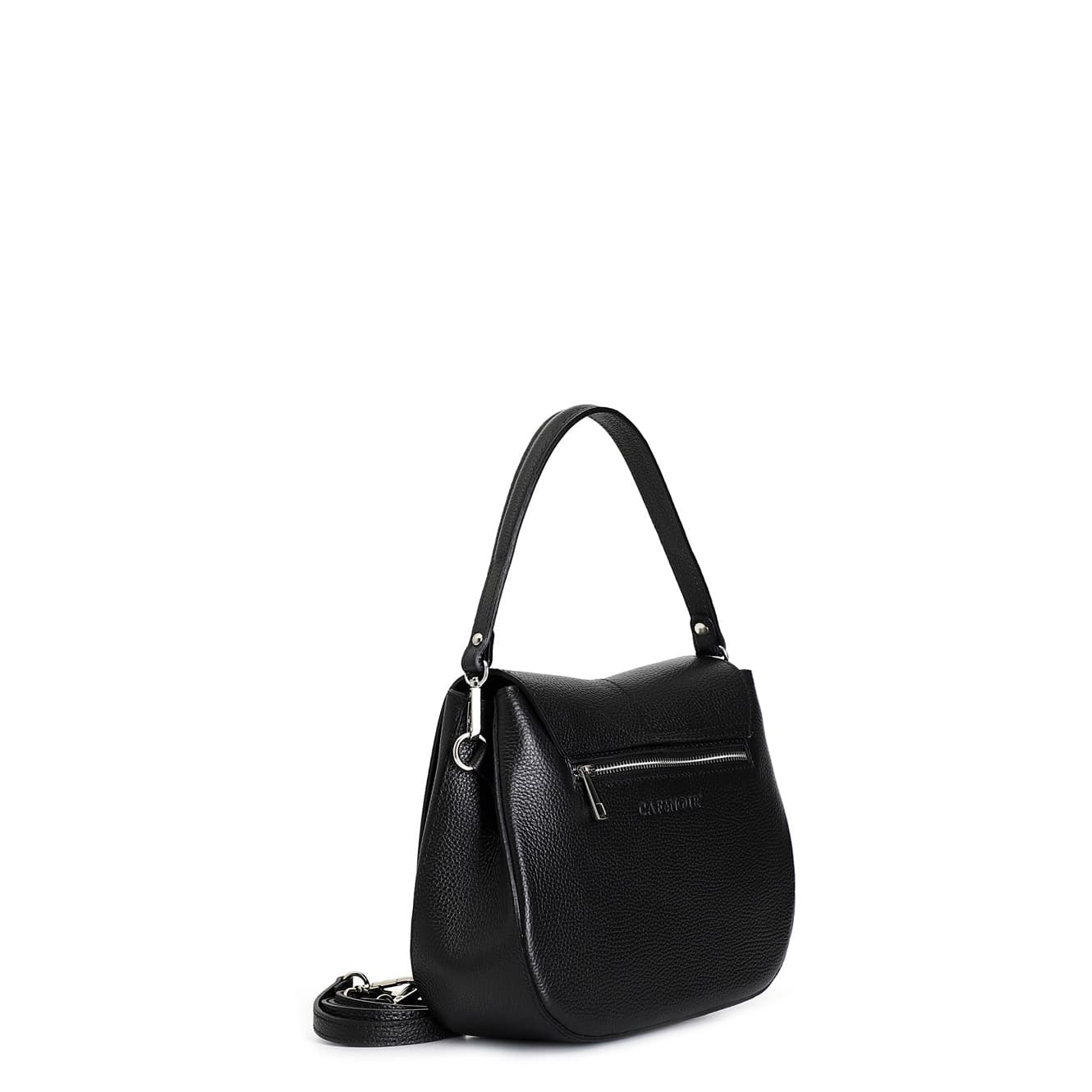 Borsa a spalla con pattina effetto puffy con logo in metallo, tracolla in catena nero — vista 2