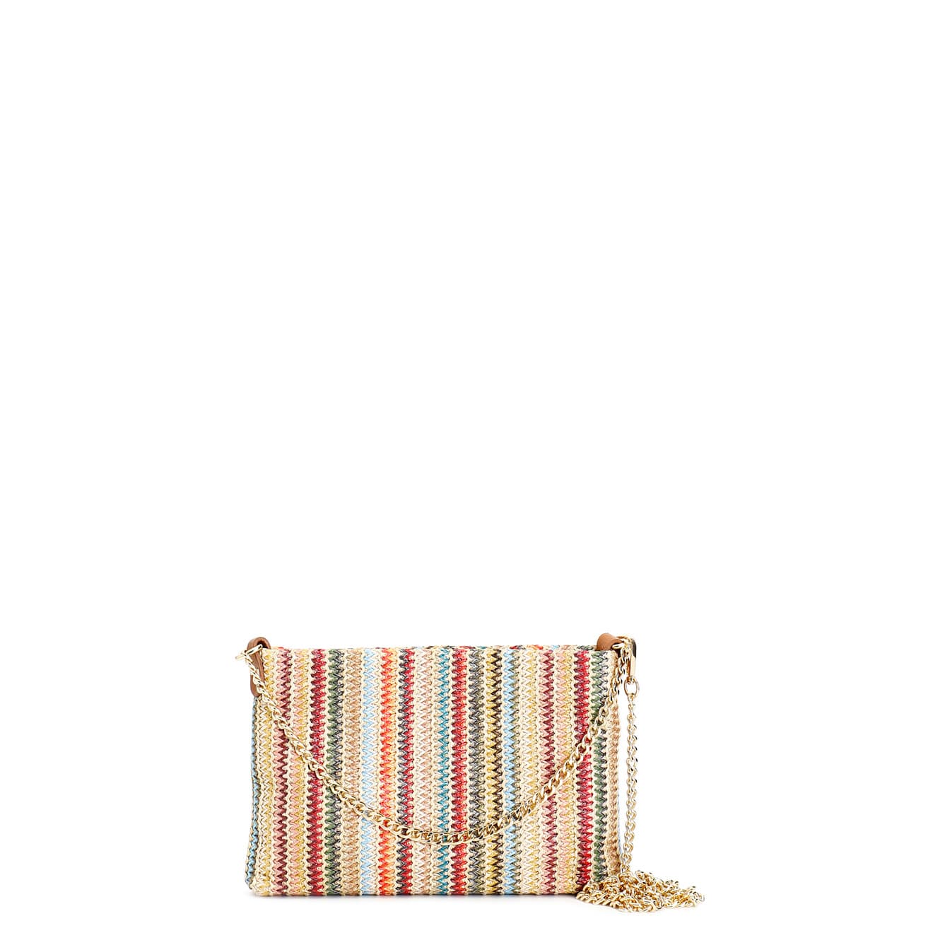 CafèNoir — Pochette in raffia con doppia tarcolla in catena multicolor
