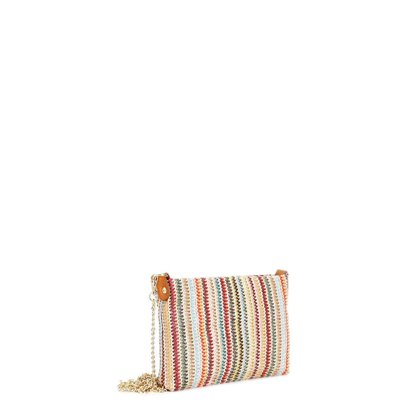 Pochette in raffia con doppia tarcolla in catena multicolor — vista 2
