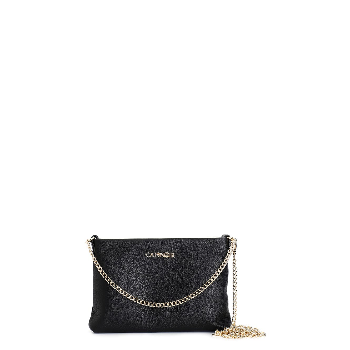 CafèNoir — Pochette in pelle martellata con doppia tarcolla in catena nero