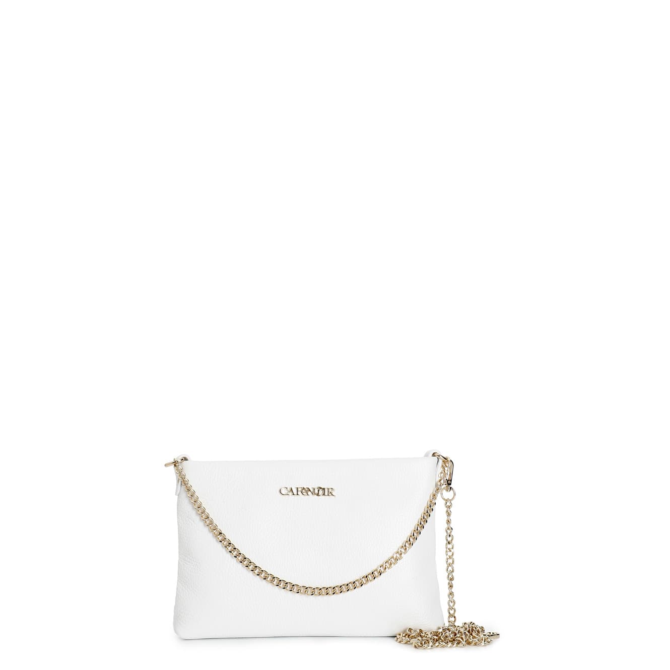 CafèNoir — Pochette in pelle martellata con doppia tarcolla in catena bianco