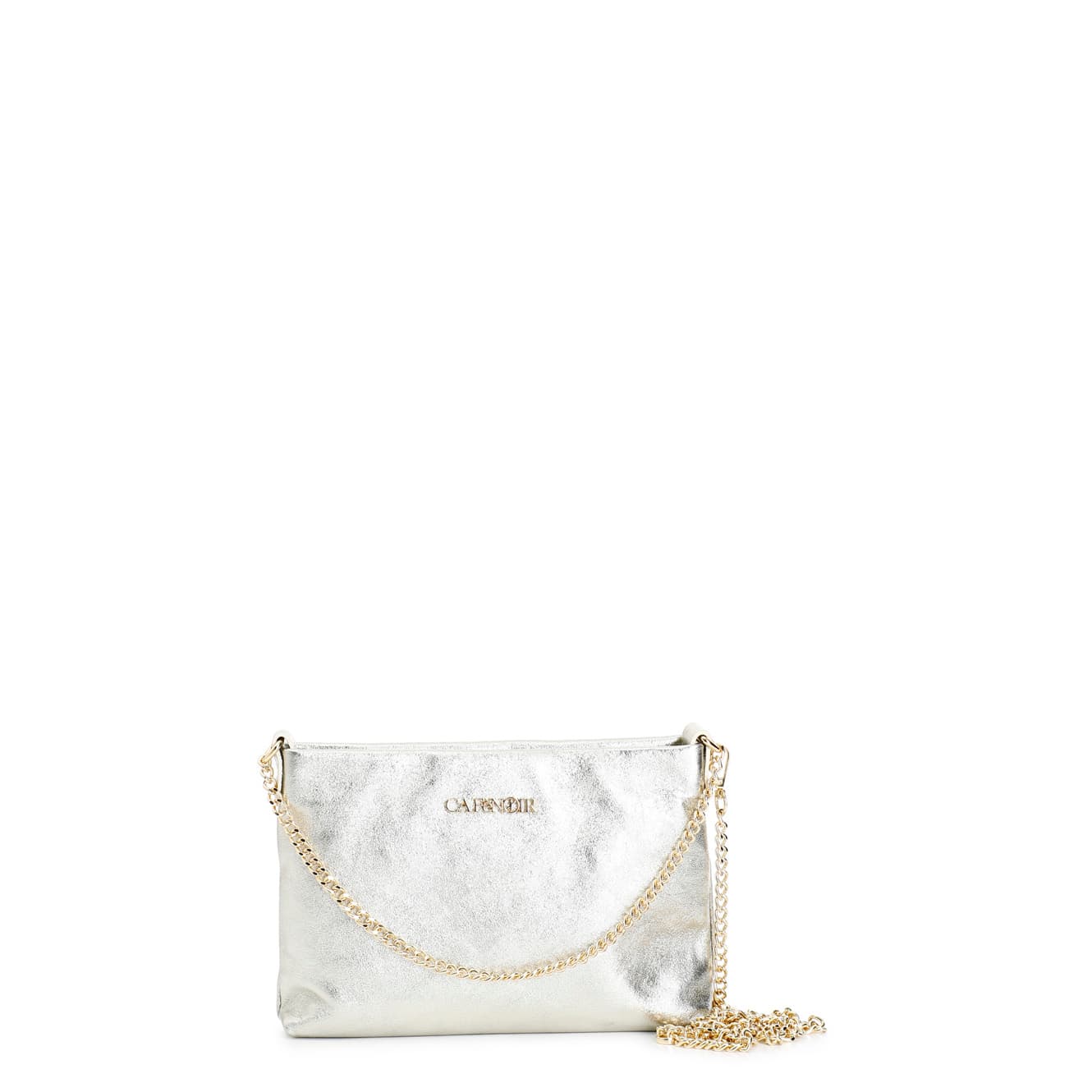 CafèNoir — Pochette in pelle laminata con doppia tarcolla in catena platino