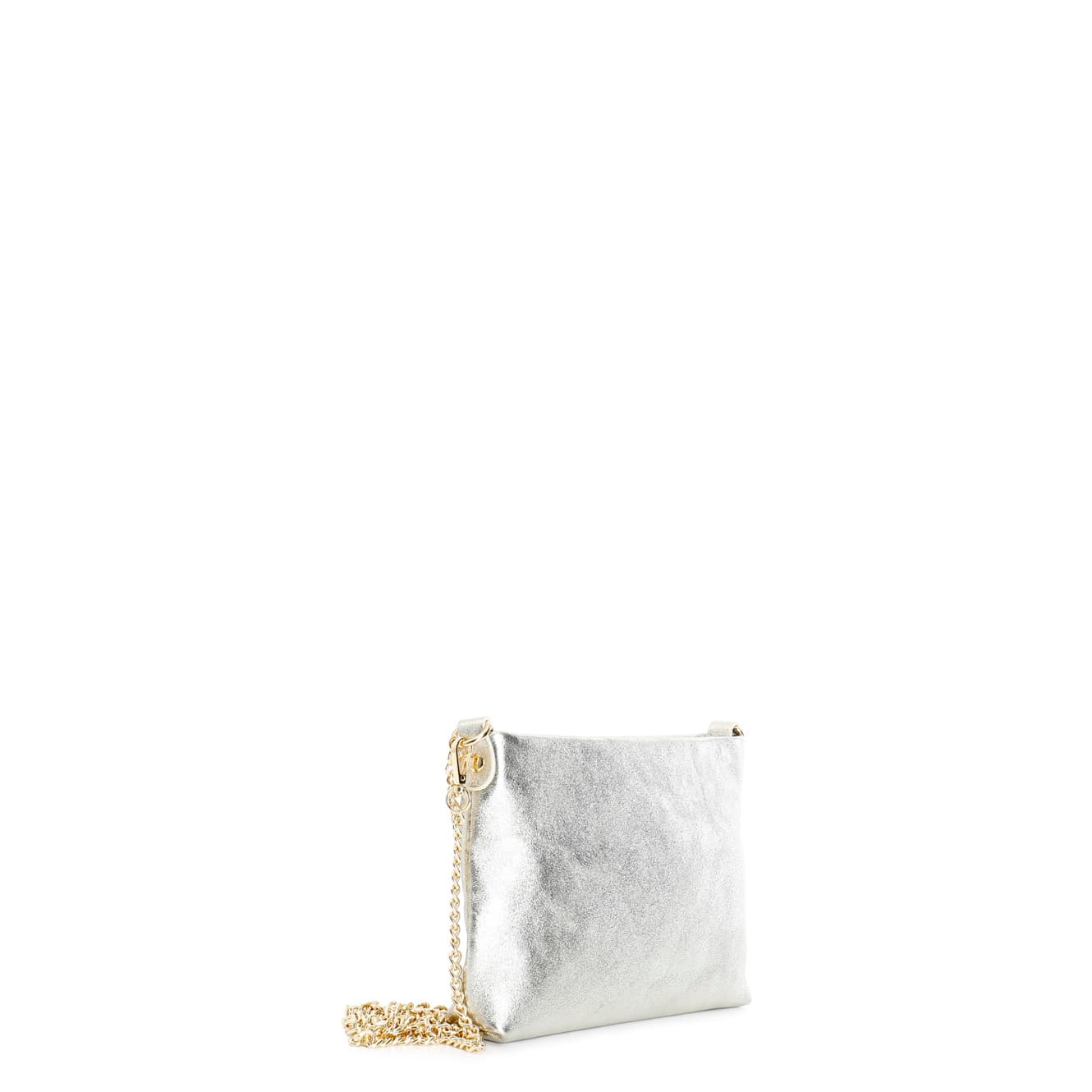 Pochette in pelle laminata con doppia tarcolla in catena platino — vista 2