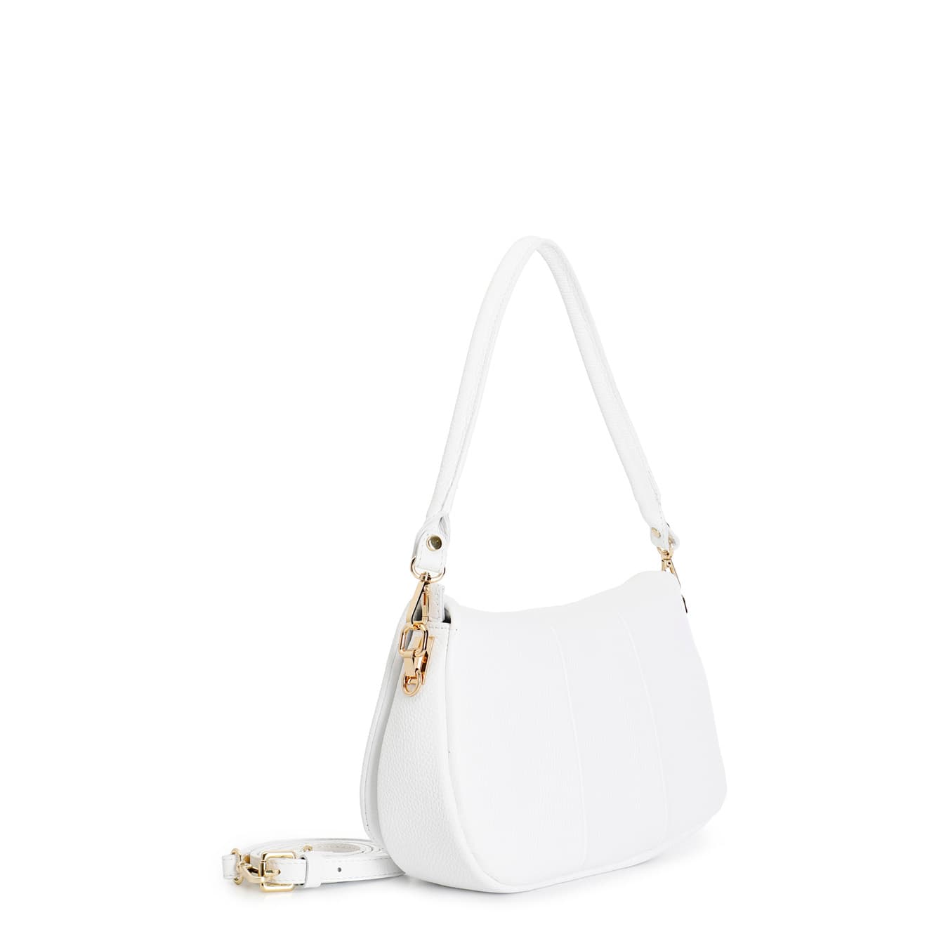 Borsa a spalla con pattina con motivo di pieghe sul davanti bianco — vista 2