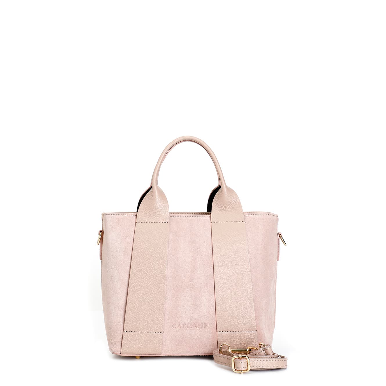CafèNoir — Borsa con manici tubolari in camoscio con rifiniture in pelle martellata nude