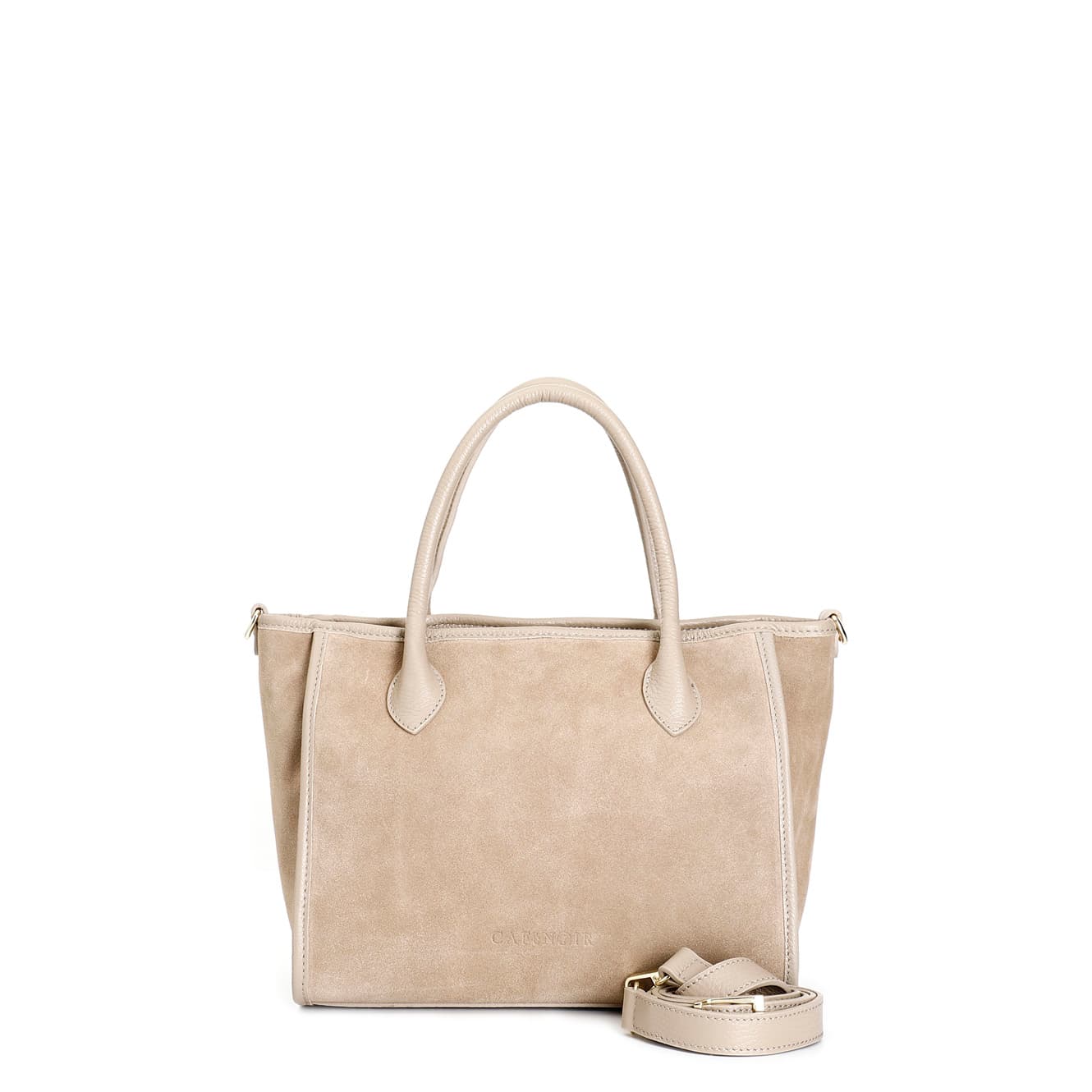 CafèNoir — Borsa con manici tubolari in crosta con rifiniture in pelle martellata tortora