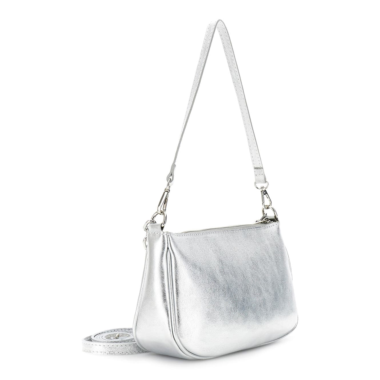 Borsa a tracolla in pelle laminata con manico in catena dorata argento — vista 2