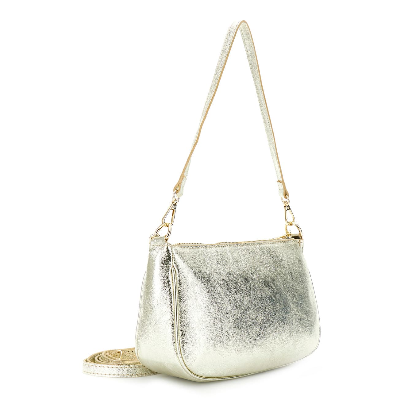 Borsa a tracolla in pelle laminata con manico in catena dorata platino — vista 2