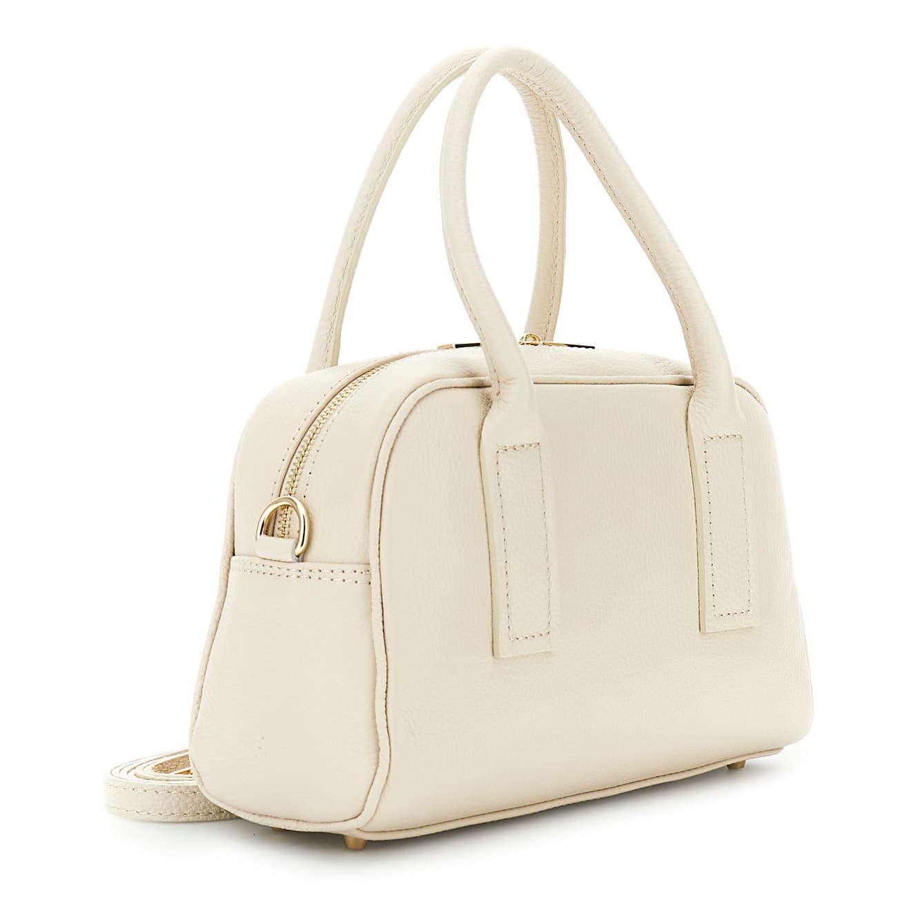 Bauletto in pelle martellata con tracolla removibile panna — vista 2