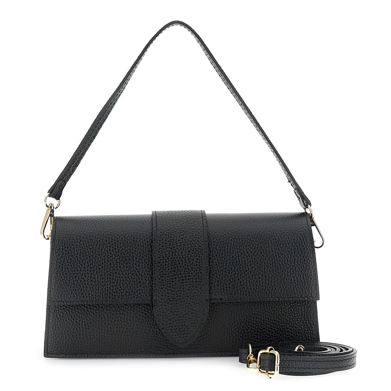 CafèNoir — Borsa a spalla con pattina in pelle martellata con tracolla removibile nero