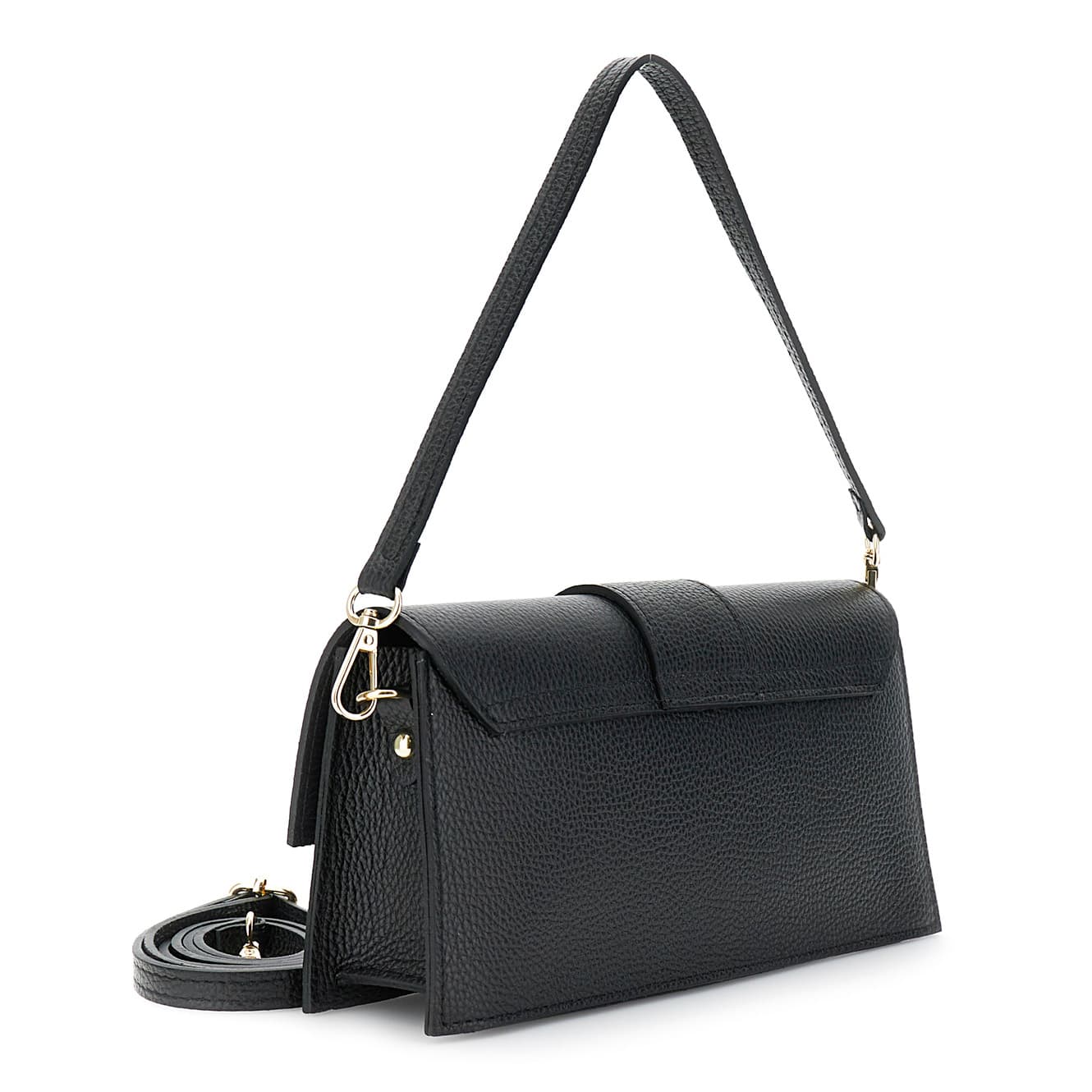Borsa a spalla con pattina in pelle martellata con tracolla removibile nero — vista 2