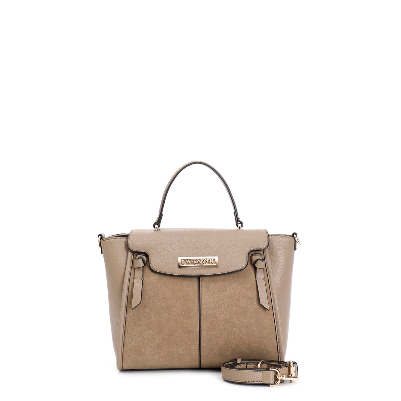 CafèNoir — Borsa a mano con pattina in materiale granoso ed effetto suede fango