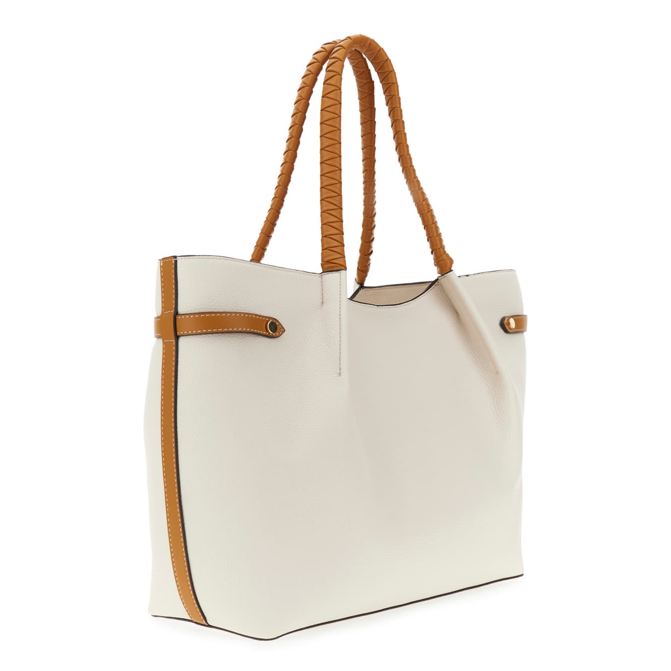 Shopping bag con pieghe effetto pelle con grana e rifiniture in similpelle panna/cuoio — vista 2