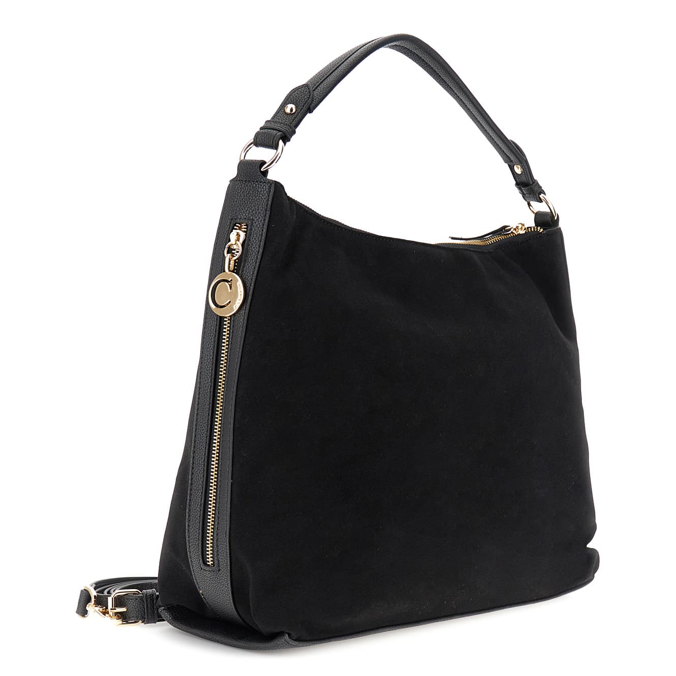 Sacca morbida effetto pelle suede nero — vista 2