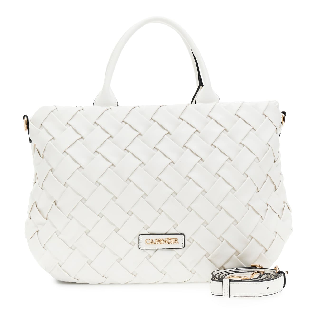 CafèNoir — Borsa a mano effetto nappa intrecciata con lettering in metallo bianco