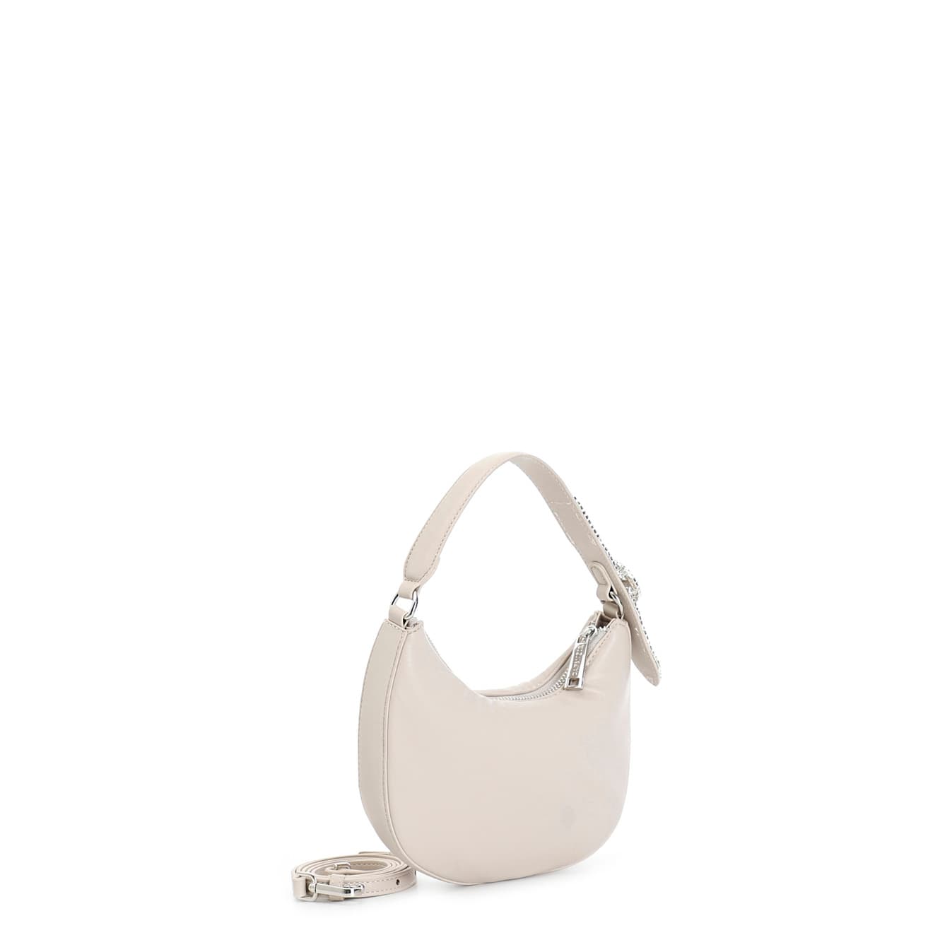 Minibag effetto puffy con attacco tracolla e fibbia con strass avorio — vista 2