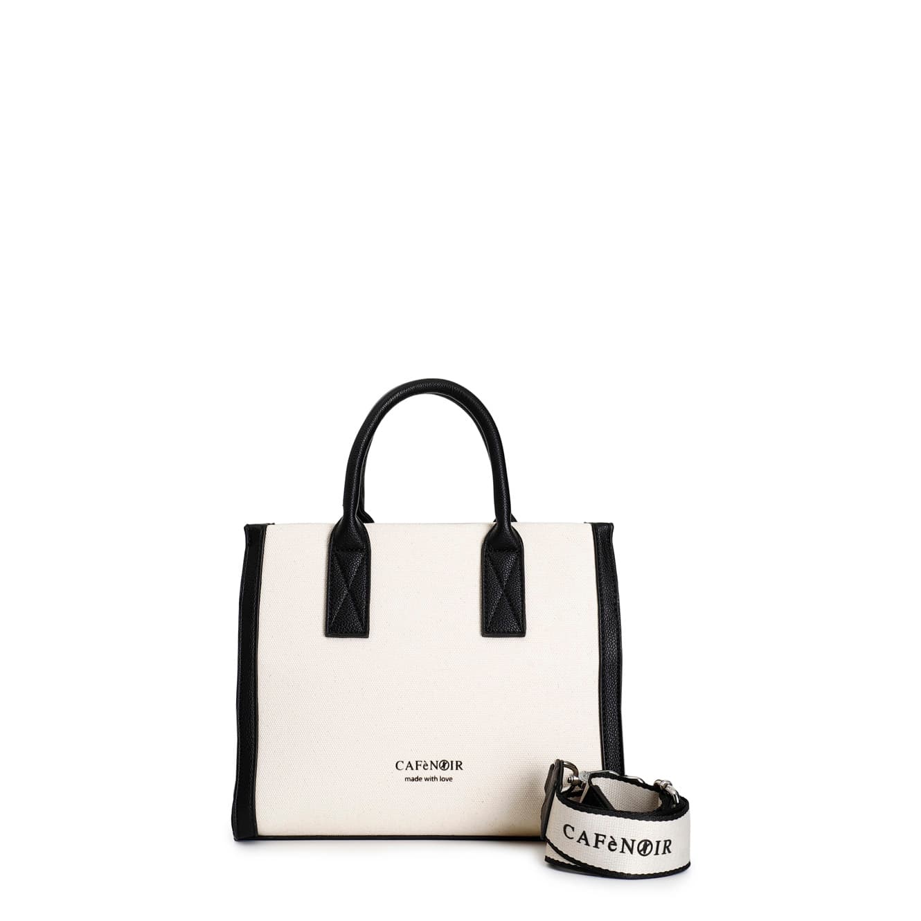 CafèNoir — Borsa a mano in canvas con profili nero