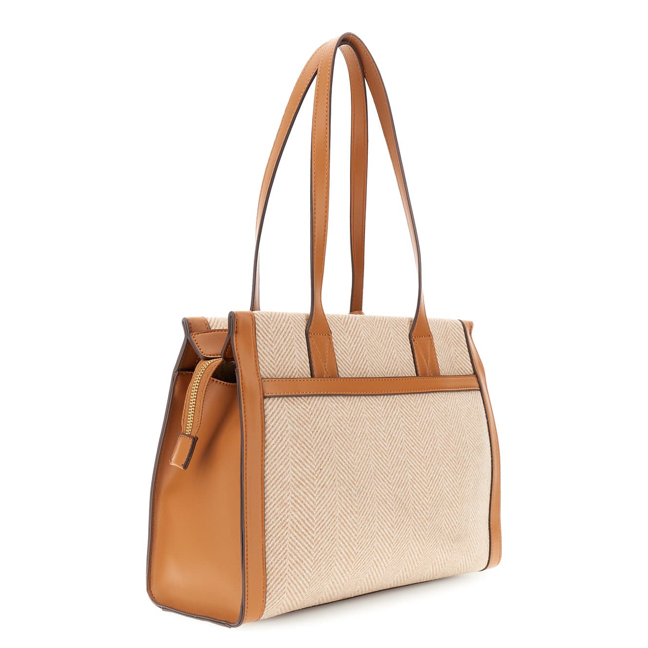Borsa in tessuto tweed con nappina e dettaglio logo cuoio — vista 2