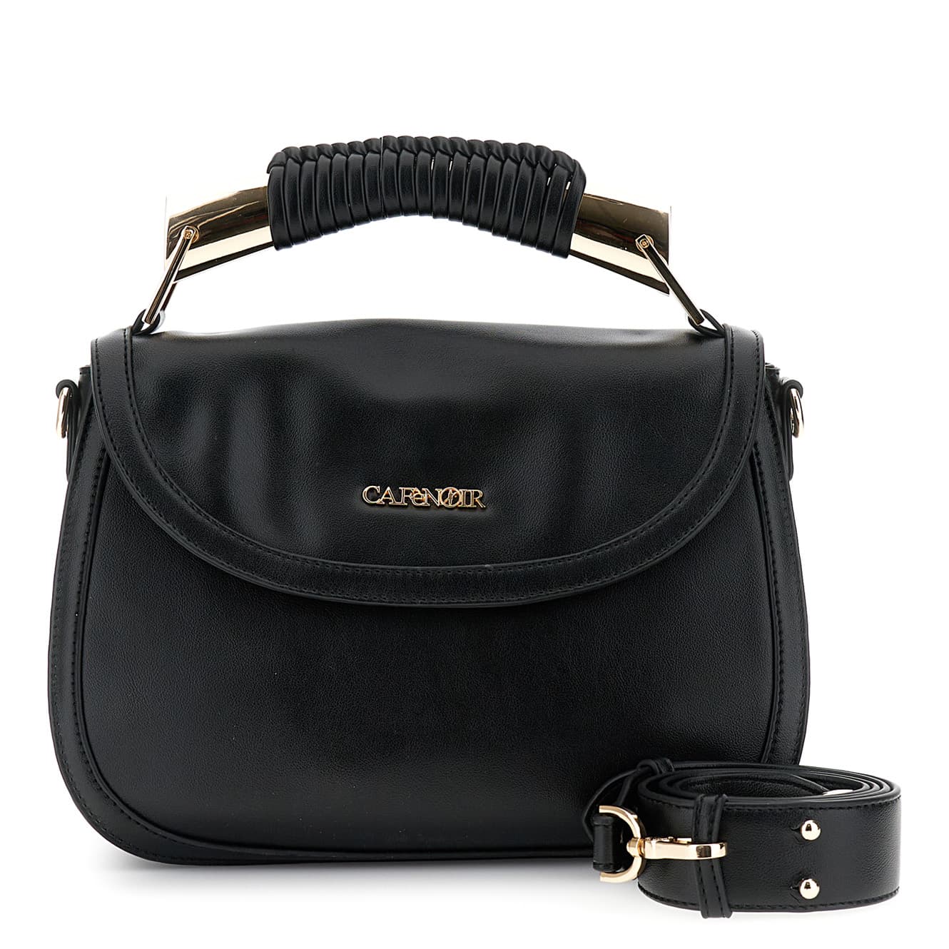 CafèNoir — Borsa con pattina effetto pelle con manico in metallo e infilatura decorativa nero