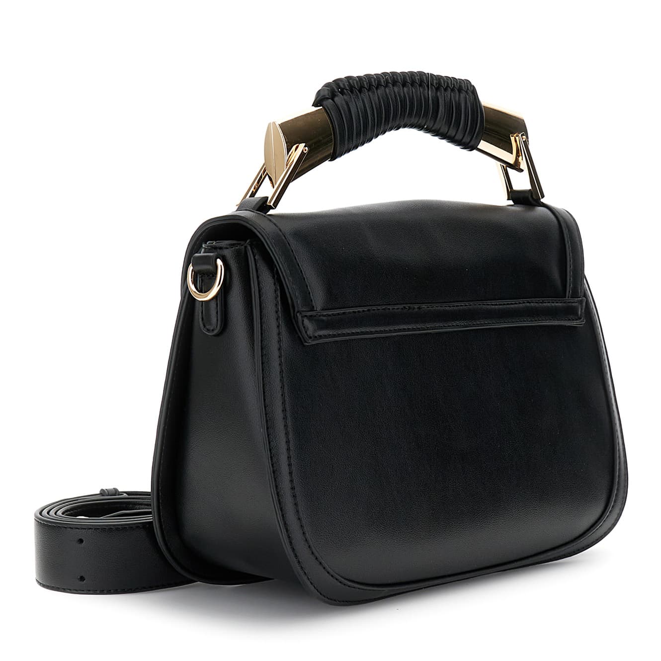 Borsa con pattina effetto pelle con manico in metallo e infilatura decorativa nero — vista 2
