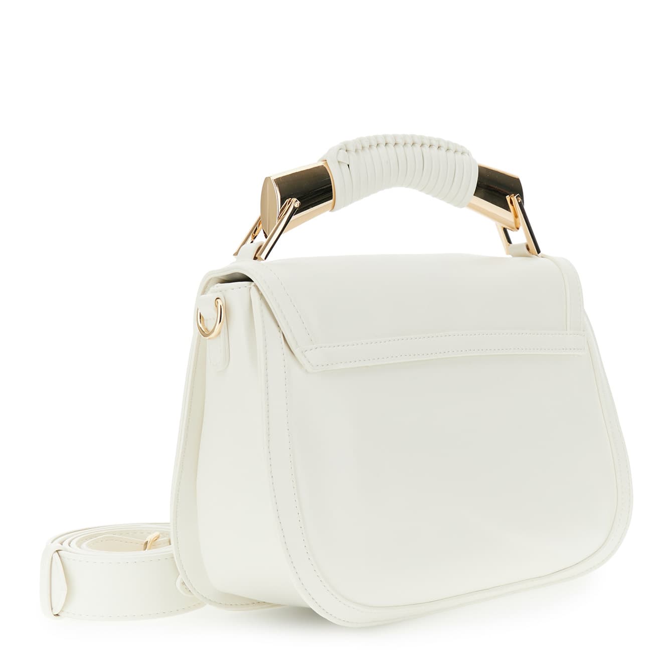 Borsa con pattina effetto pelle con manico in metallo e infilatura decorativa bianco — vista 2