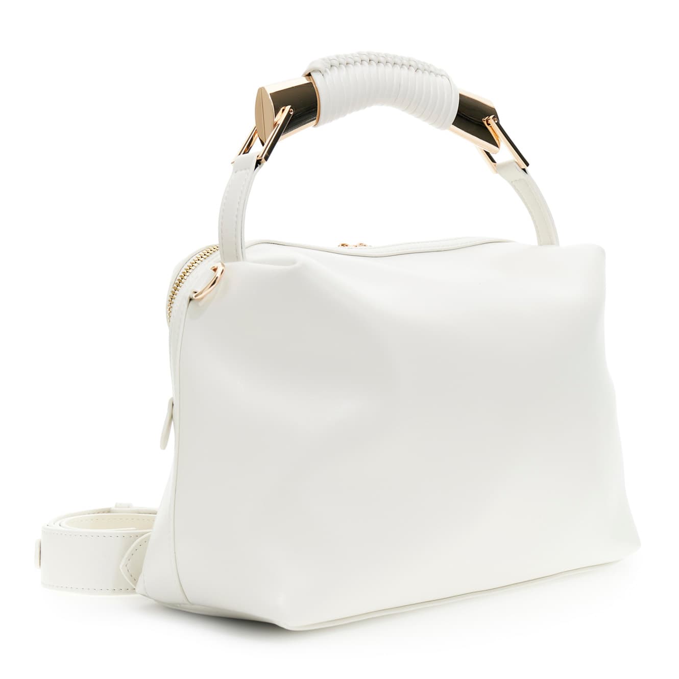 Borsa a mano effetto pelle con manico in metallo e infilatura decorativa bianco — vista 2