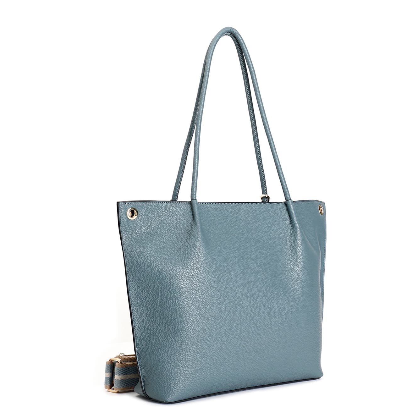 Shopping bag in materiale con grana e tracolla removibile in nastro avio — vista 2