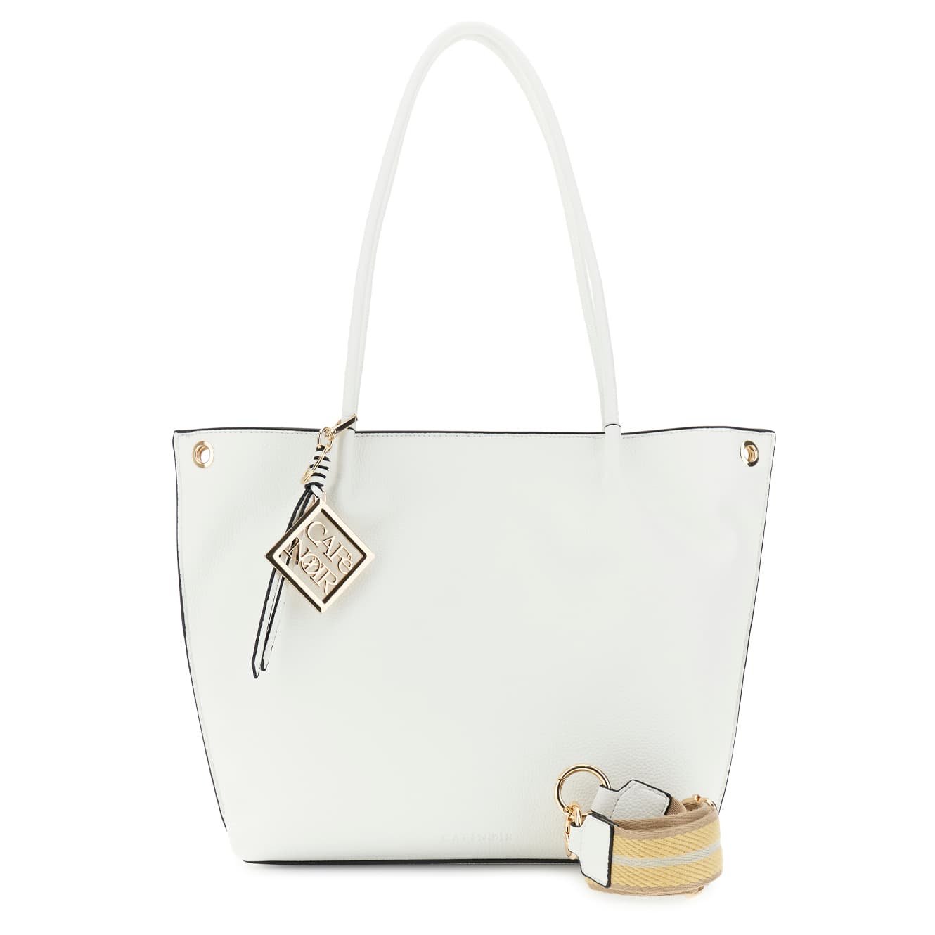 CafèNoir — Shopping bag in materiale con grana e tracolla removibile in nastro bianco