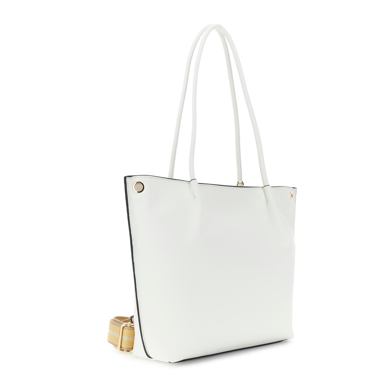 Shopping bag in materiale con grana e tracolla removibile in nastro bianco — vista 2