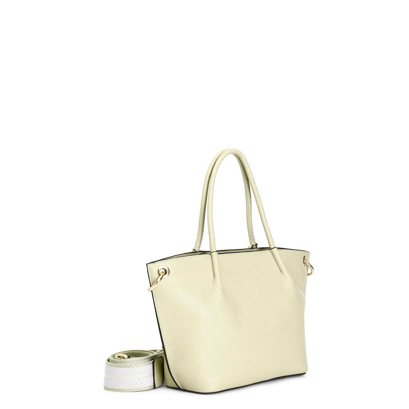 Tote in materiale con grana e tracolla removibile in nastro bamboo — vista 2
