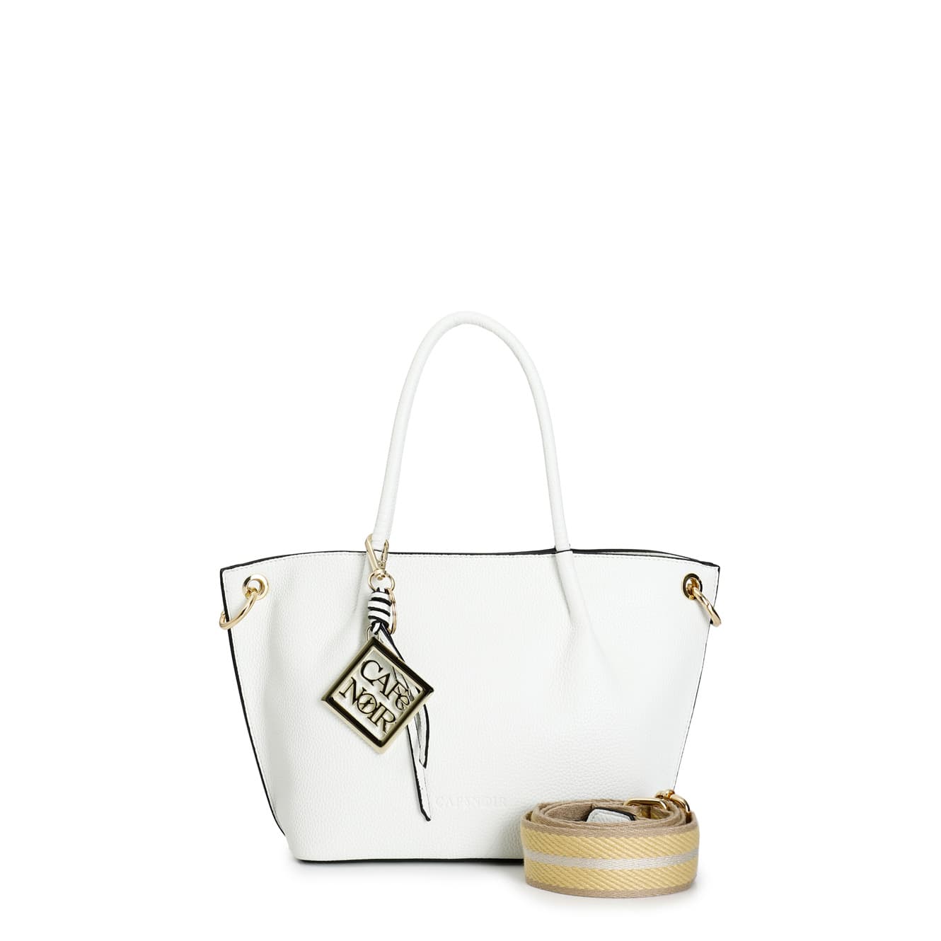 CafèNoir — Tote in materiale con grana e tracolla removibile in nastro bianco
