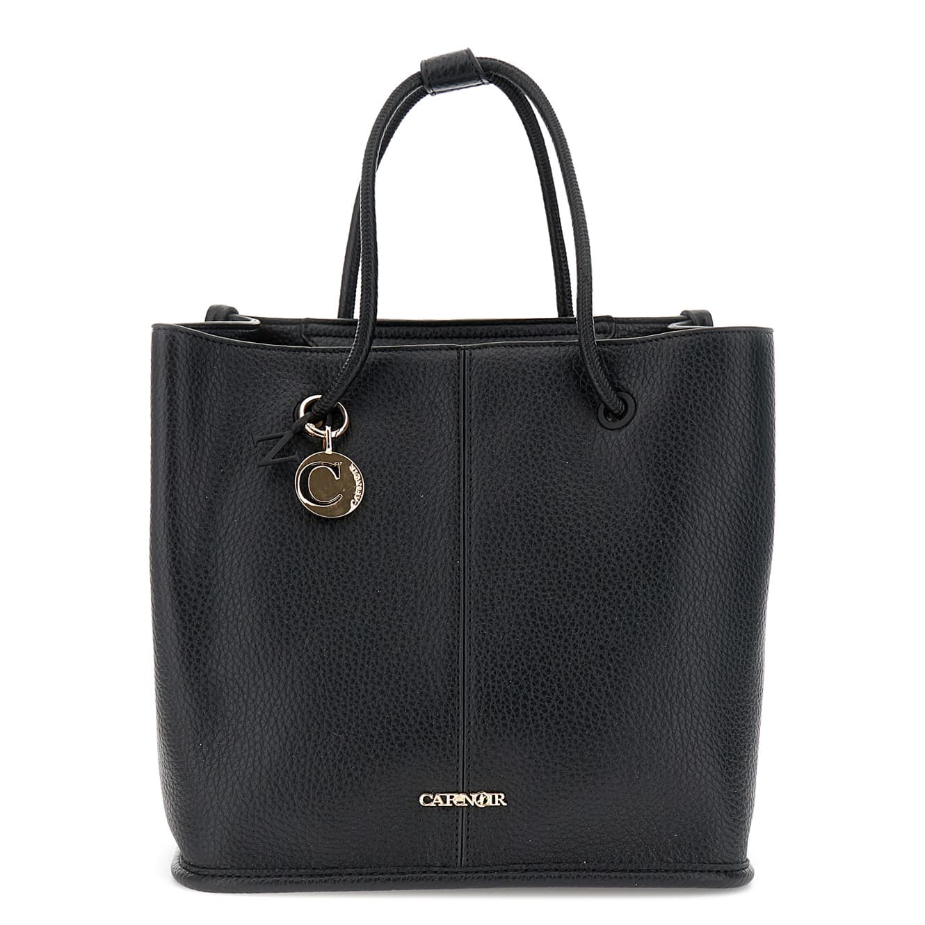 CafèNoir — Tote effetto pelle con manici tubolari, charm in metallo nero