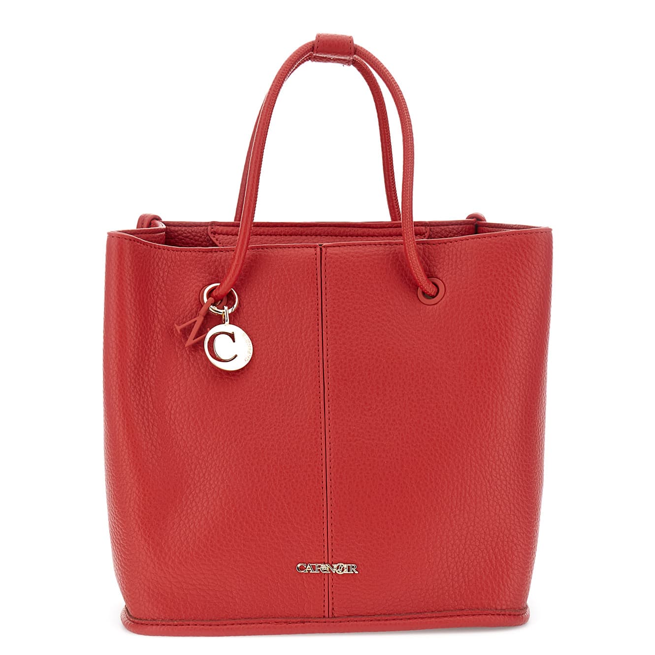 CafèNoir — Tote effetto pelle con manici tubolari, charm in metallo rosso