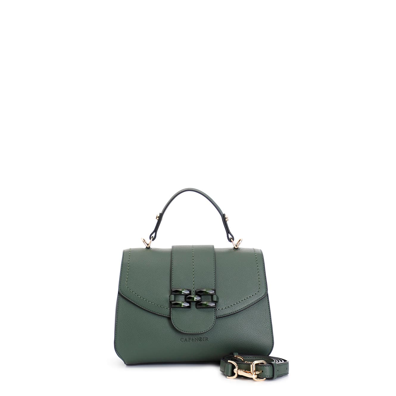 CafèNoir — Borsa a mano con pattina con applicazione di morsetto verniciato verde