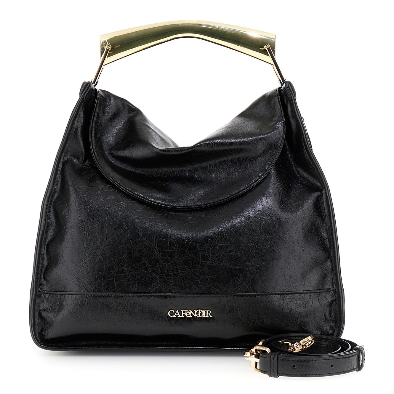 CafèNoir — Borsa effetto pelle lucida con manico metallico nero