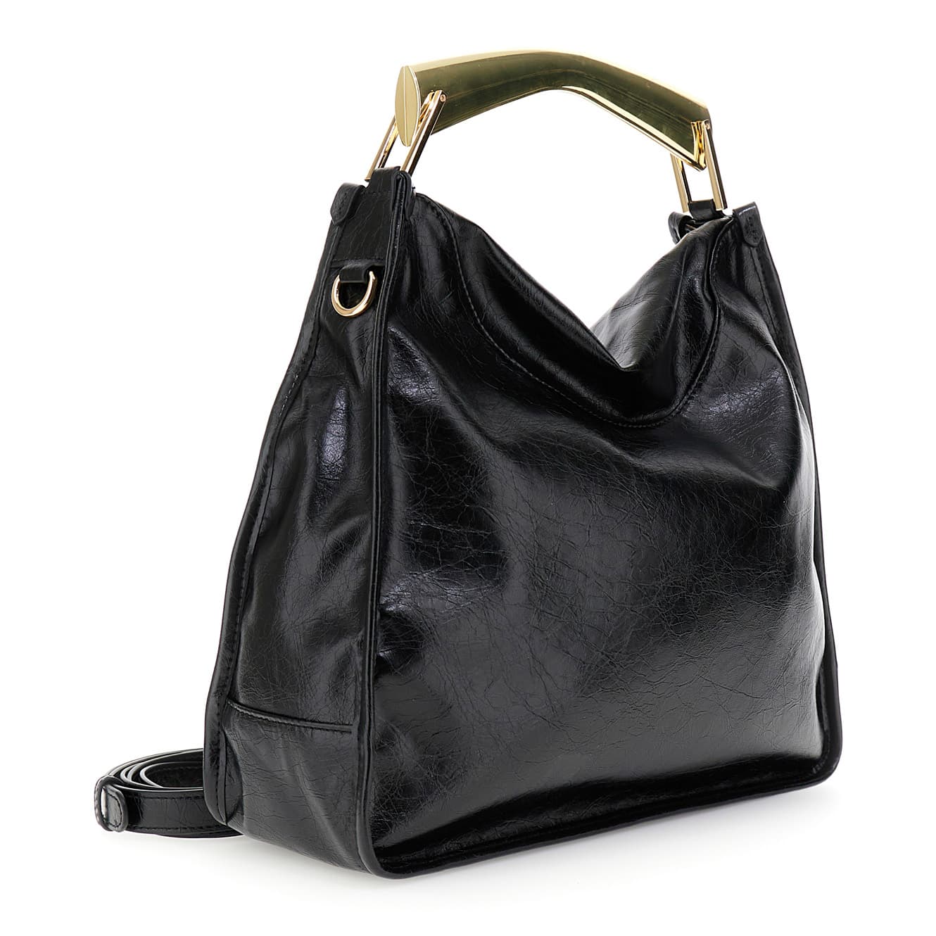 Borsa effetto pelle lucida con manico metallico nero — vista 2