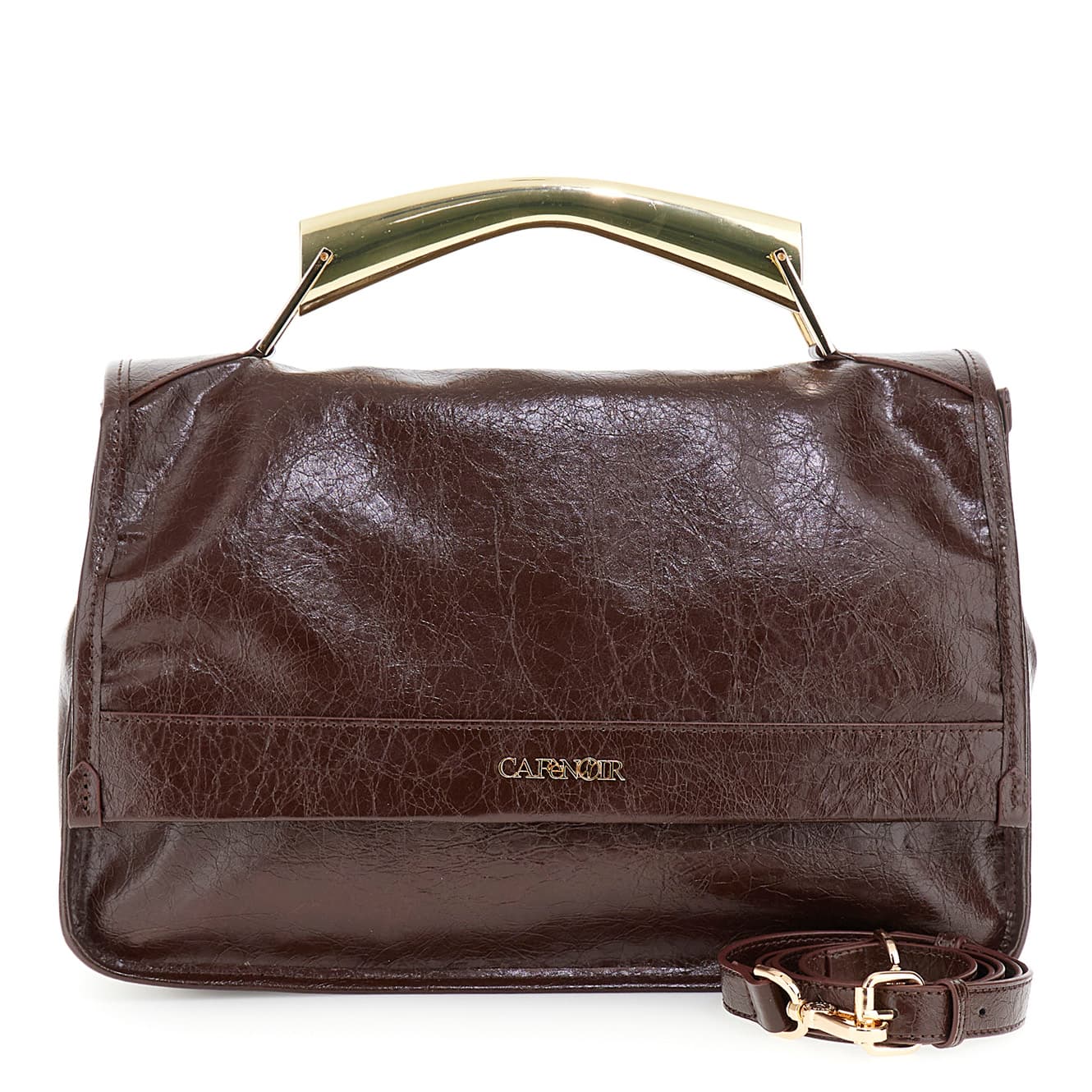 CafèNoir — Borsa a mano lucida con pattina e manico metallico burgundy